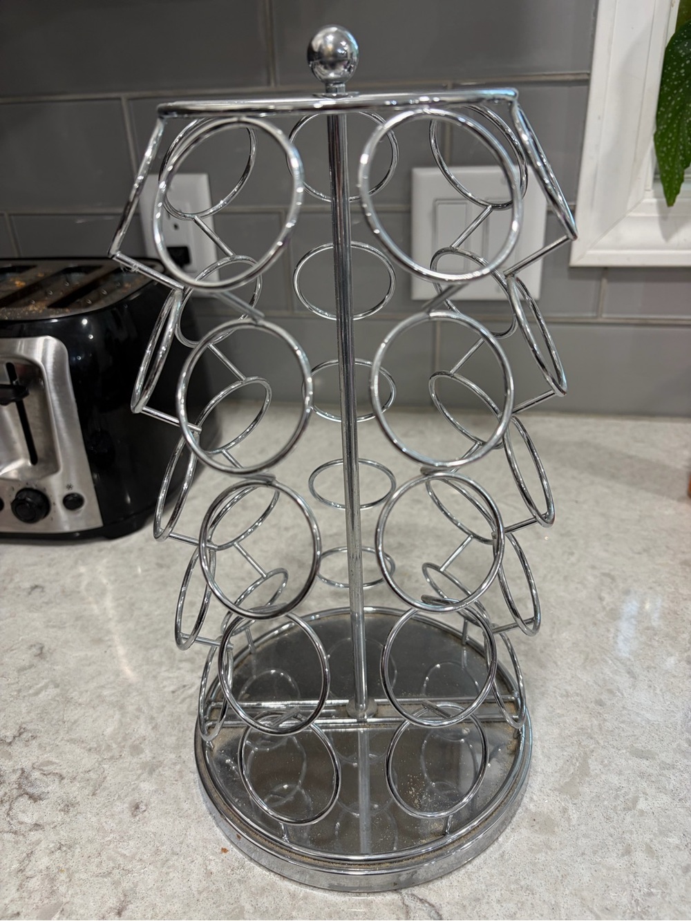 Chrome Rotating Coffee Pod Carousel K-Cup Holder Organizer